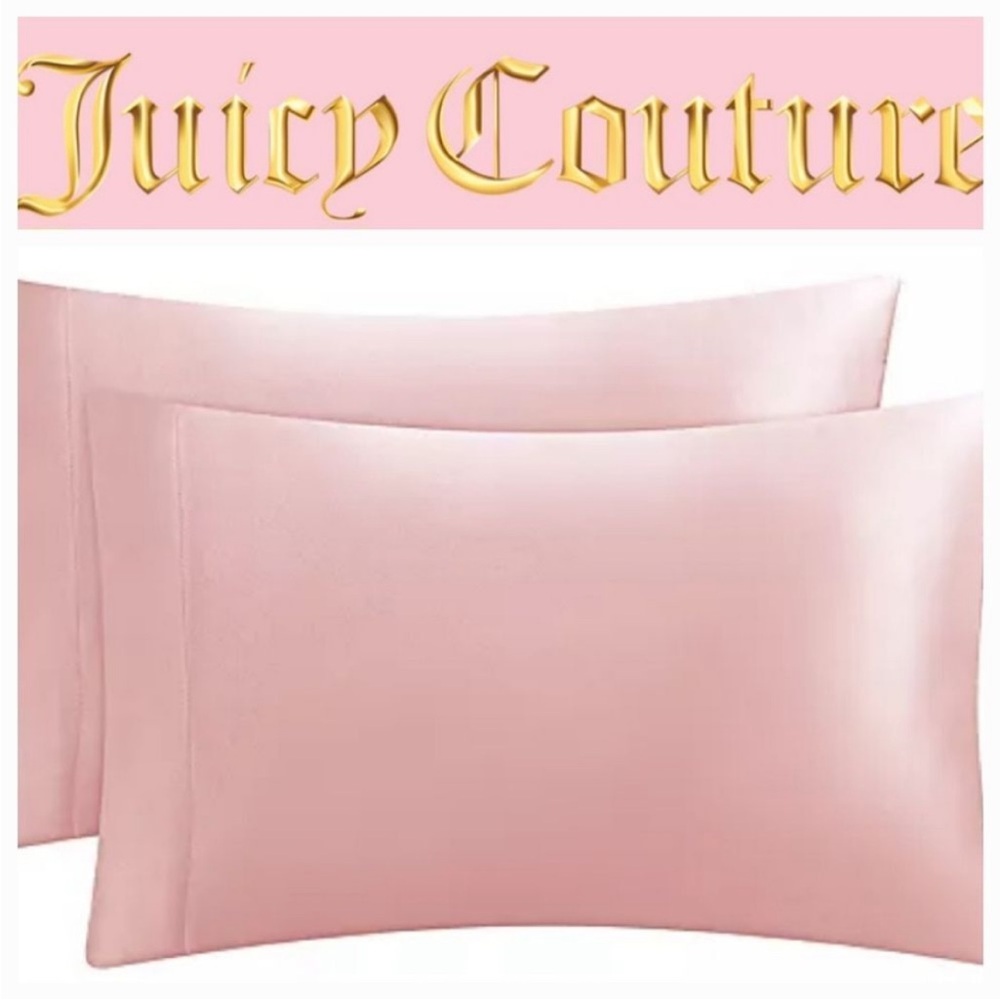 NEW Juicy Couture King Satin Pillowcases 2pk Rose Pink The Rose Collection